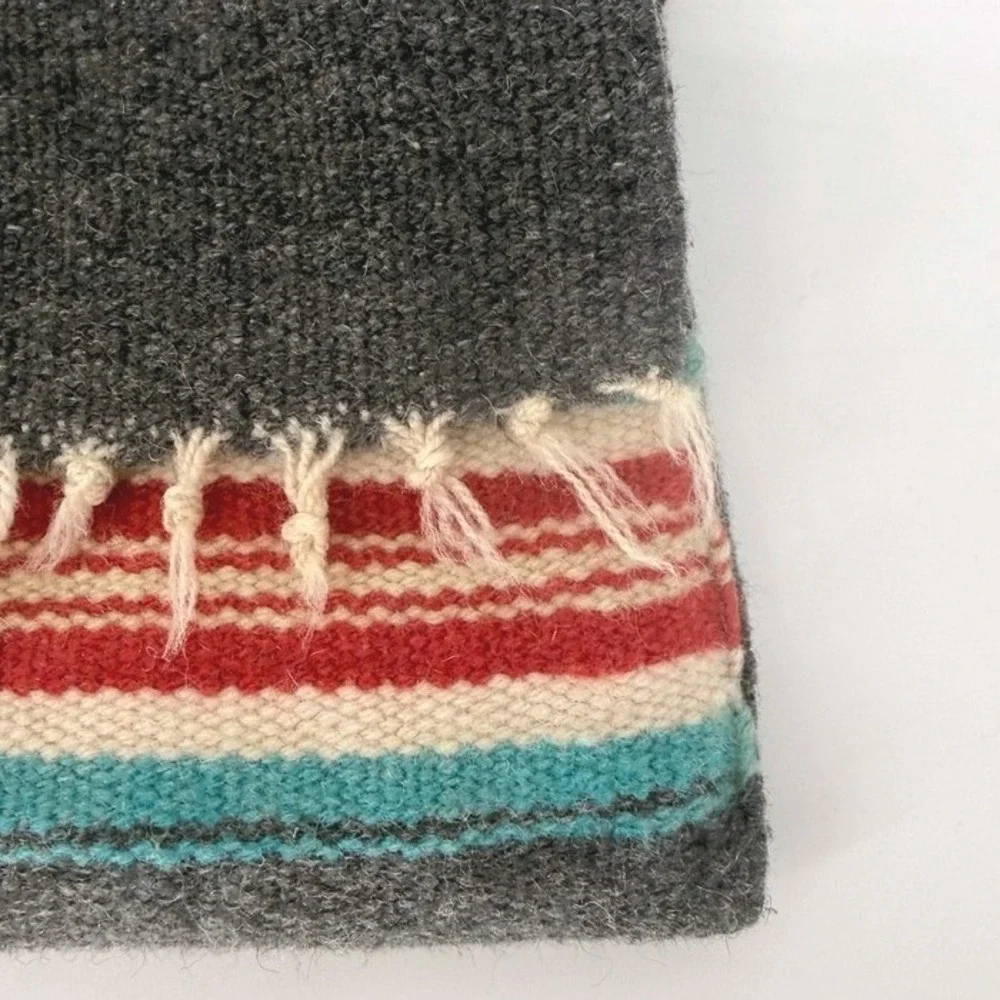 Handmade Wool Handwoven Crossbody Bag Turquoise Red Rope Strap Boho Southwestern